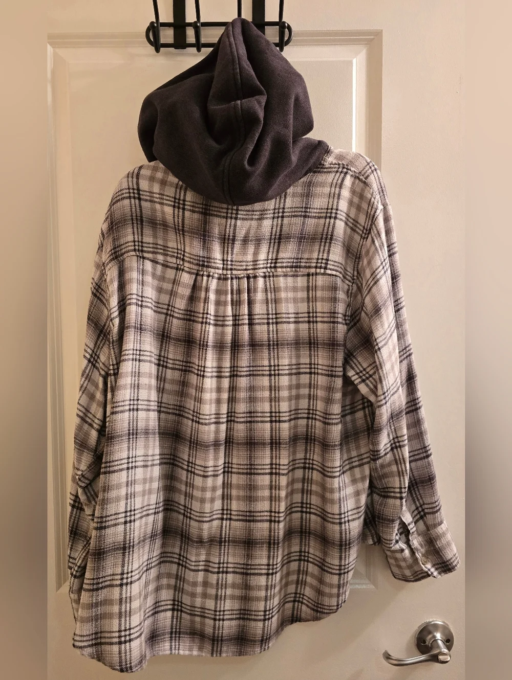 American Eagle Plaid Hooded Button-Up Shirt - Black & White XXL - Picture 3 of 3